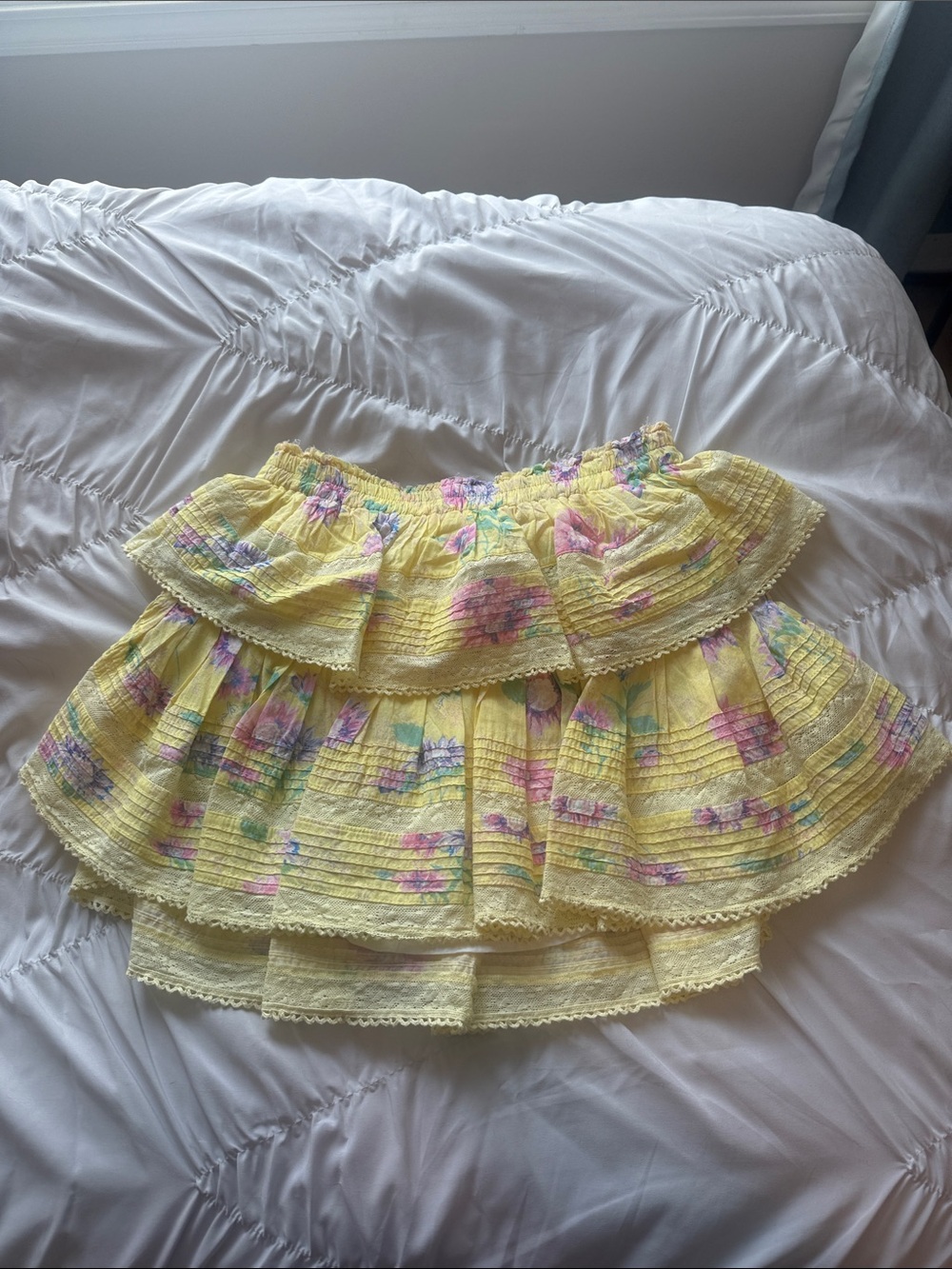 LoveShackFancy Yellow Floral Tiered Ruffle Skirt - NWOT